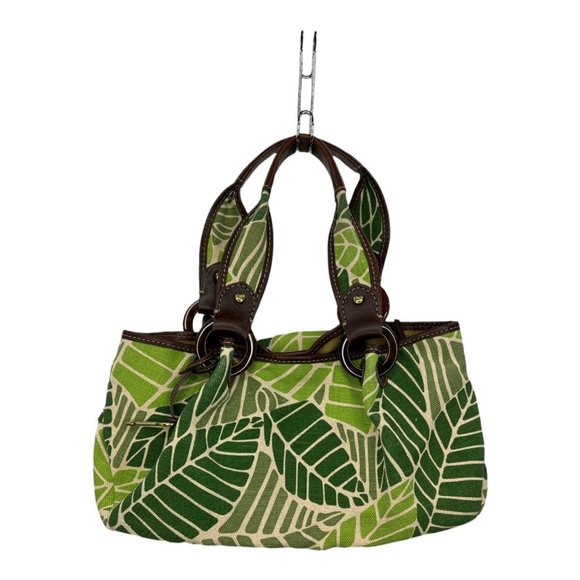 Fossil Handbags - Fossil Womens Shoulder Bag Green Brown Floral Leaves Magnetic Canvas Pocket M